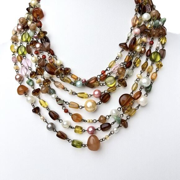 Lia Sophia Beaded Necklace Multi Strand Layered Colorful Beaumont Gold Tone - Picture 13 of 14